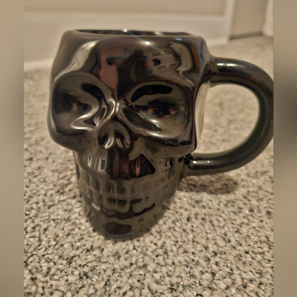 Black Skull Mug Spooky Halloween